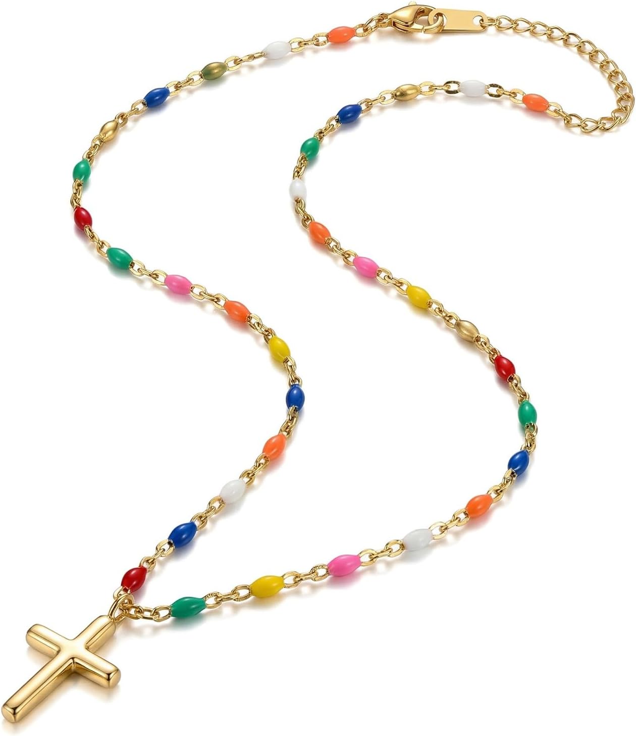 Graduation Gift for Her,Colorful Cross Pendan Necklace for Women,Christian Baptism Faith Jewelry,Boho Friendship Gift,Birthday,Mothers Day Gifts