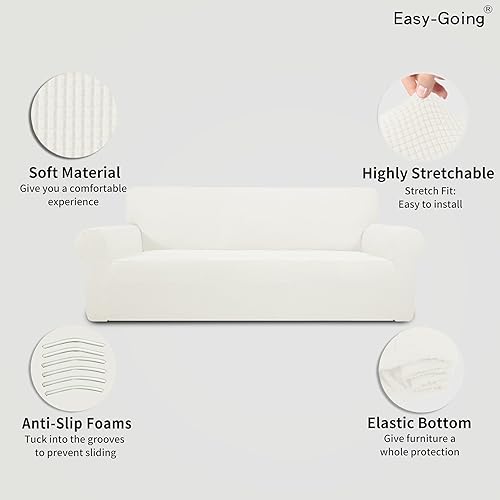 Vista 705 de Easy-Going - Funda elástica para sofá biplaza, 1 pieza, suave, con parte inferior elástica, protector para niños, tela jacquard de elastano y Gris