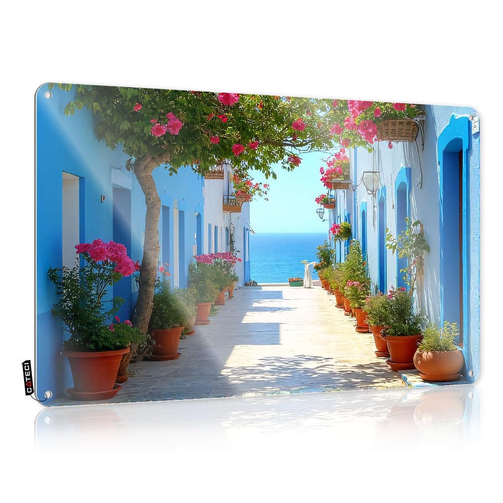 Tinplate Sign Cowgirl Decor For Home Bathroom Small Hanging Rust-proof Metal - Fun Farmers Market Vintage & A Picturesque Alley Adorned With Vibrant Flowers Leads To The Sea. /