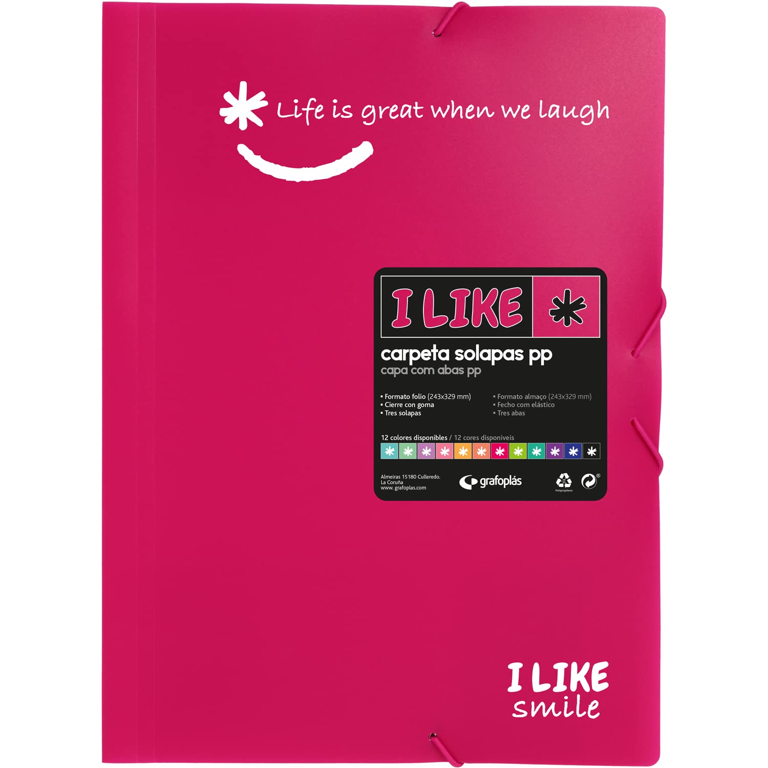 Grafoplás 4800854 3 Polypropylene Flap Folio Folio, Pink Fuchsia, Like