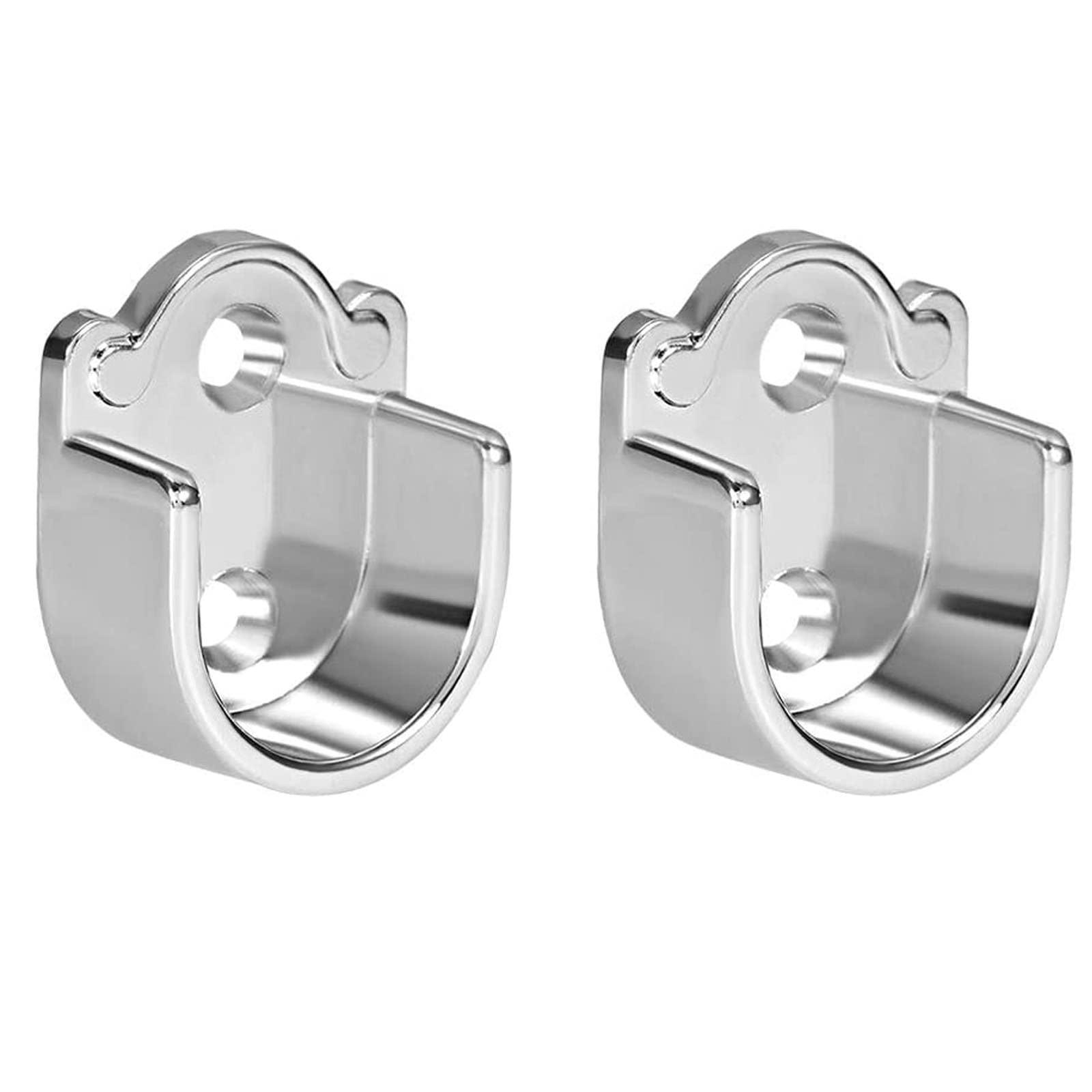Ta-Vigor Silver 2Pcs Wardrobe Closet Rod Bracket, U Shaped Zinc Alloy Shower Curtain Rod Pole End Supports Sockets Flange Holder Fit Rod Dia 25Mm