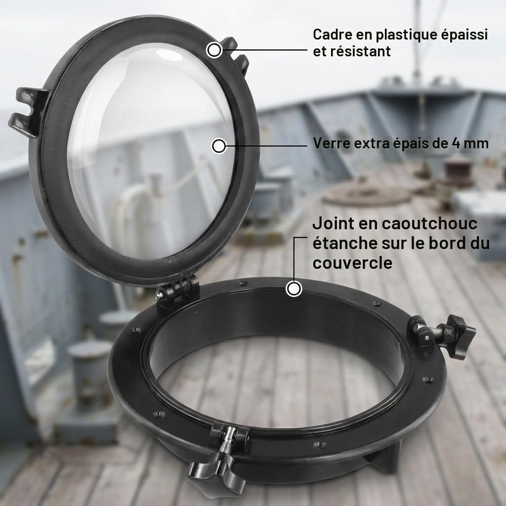 QQWORK® Fenêtre pour Bateau, 26.5CM Fenêtre de Bateau Rond, Fenêtre Noir, pour Bateaux, Yachts, Camping-cars