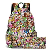 Super Hero Merch Kids 3D Full Printing Game Cartoon Backpack Anime School Bag and Pencil Case Rucksack for Boys and Girls Teens 2Pcs