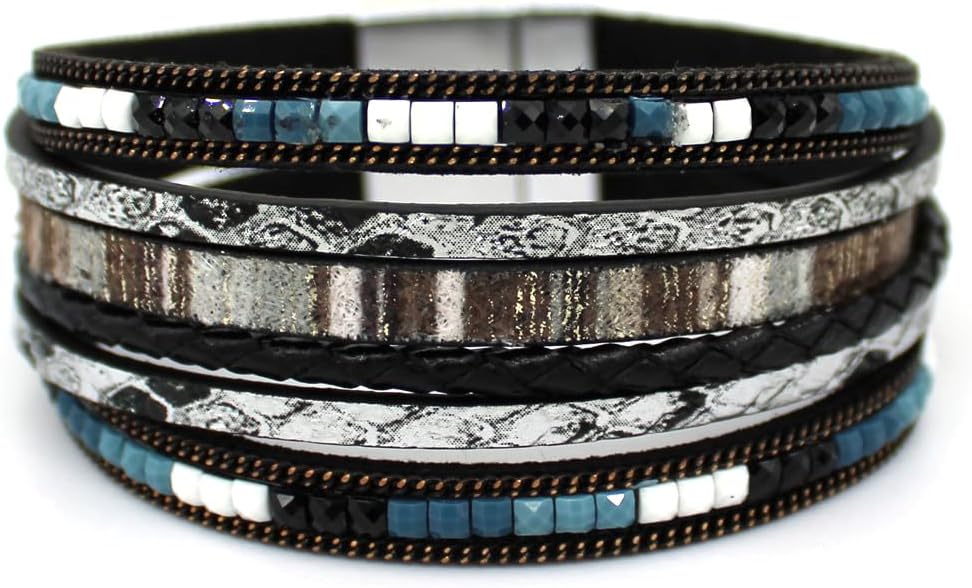 HAHAHE® Women's Boho Leather Wrap Bracelets Trendy Layered Bracelets with Magnetic Clasp Strackable Bohemian Jewelry Fashion Gifts - Image 4