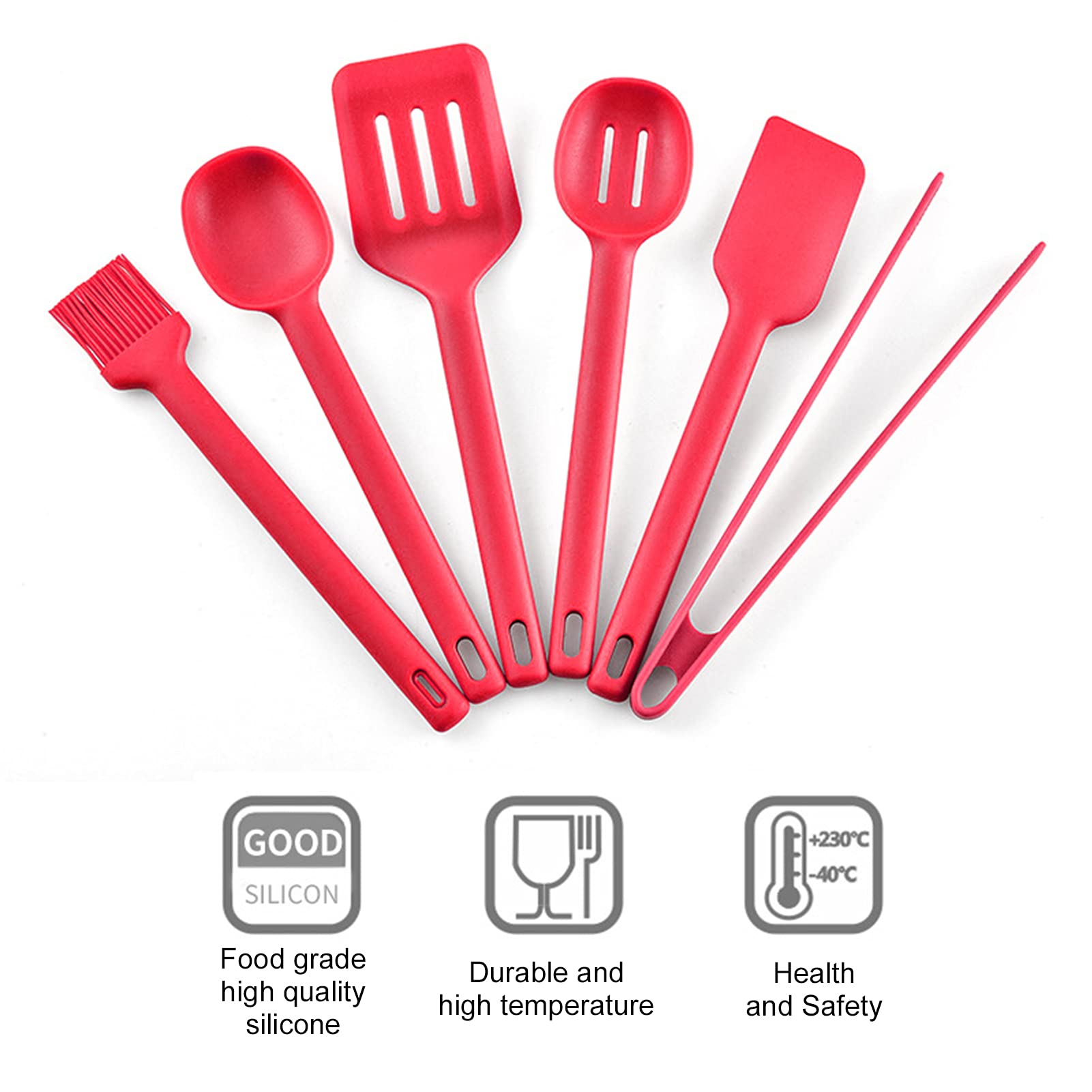 Set di 6 Utensili da Cucina Rossi con Isolamento Termico e Silicone antiscottatura per Cucinare