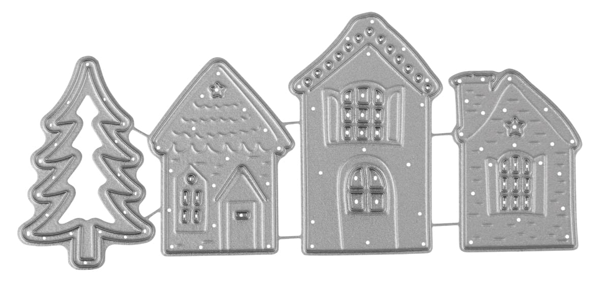 Rayher Set of Four Metal Cutting Dies with House Design, Paper Craft Die for Card Making and Scrapbooking, 2.8-3.4cm x 4-5.5cm, silver, steel, 50270000