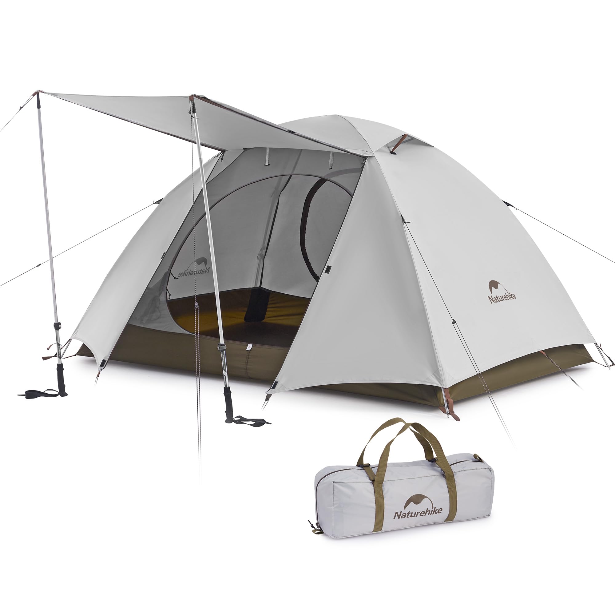 Naturehike公式ショップ テント 2人用 自立式 前室付き キャノピー ダブルウォール 軽量 アウトドア 防水 防風 収納袋付き コンパクト 3シーズン 防災用 キャンピング キャンプ ソロ デュオ 3人