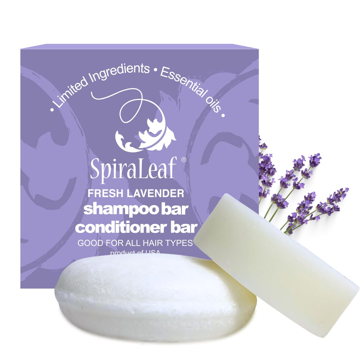 SPIRALEAF Solid Shampoo and Conditioner Bar Set - Fresh Lavender