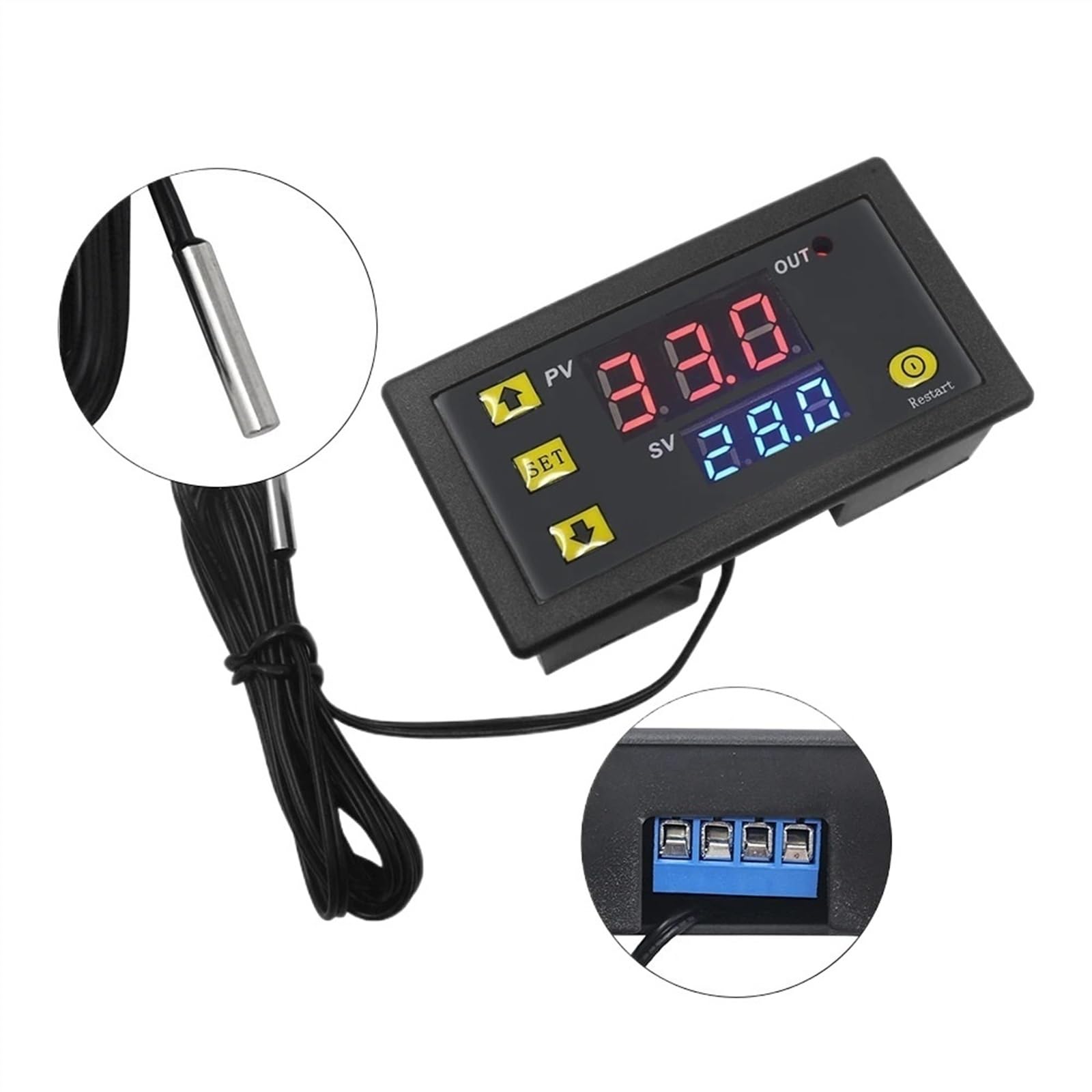 Termostato controlador de temperatura digital W3230 DC 12V 24V CA 110V-220V pantalla LED calefacción refrigeración sonda impermeable negra (KT3003 12V DC)