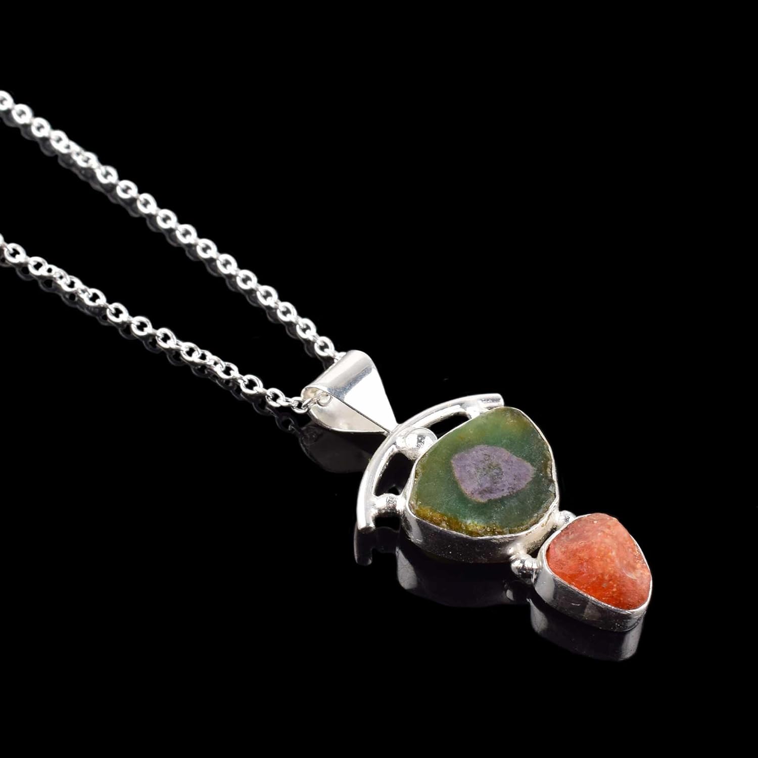 Natural Raw Ruby zoisite, Sunstone Bezel Heart Pendant Necklace, Rough Gemstone, Healing Crystals, Birthday, Gift for Her, Gemstone Jewelry 18 inch AAA+ Quality (ruby zoisite-sunstone) - Image 5