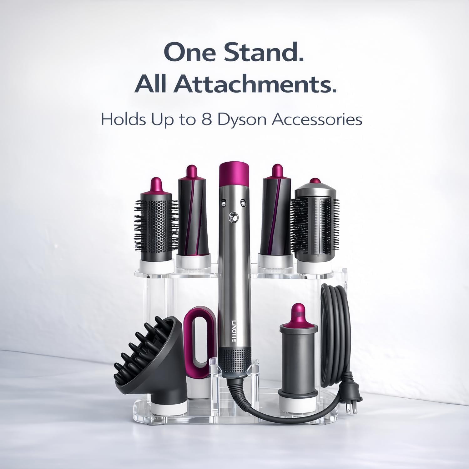 Dyson Airwrap Holder, Dyson Airwrap Organizer with 8 Slots, Clear Acrylic Stand for Shark Hair Dryer Holder, Wall-Mounted or Freestanding with Silicone Pads Bathroom Vanity Table