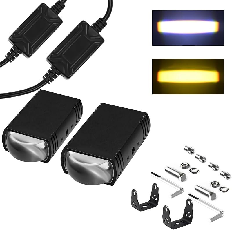 White Amber LED Driving Lights Lens Pod Lights for Motorcycle ATV 2 Pack | Dual Color,Compact Size,IP68 Waterproof