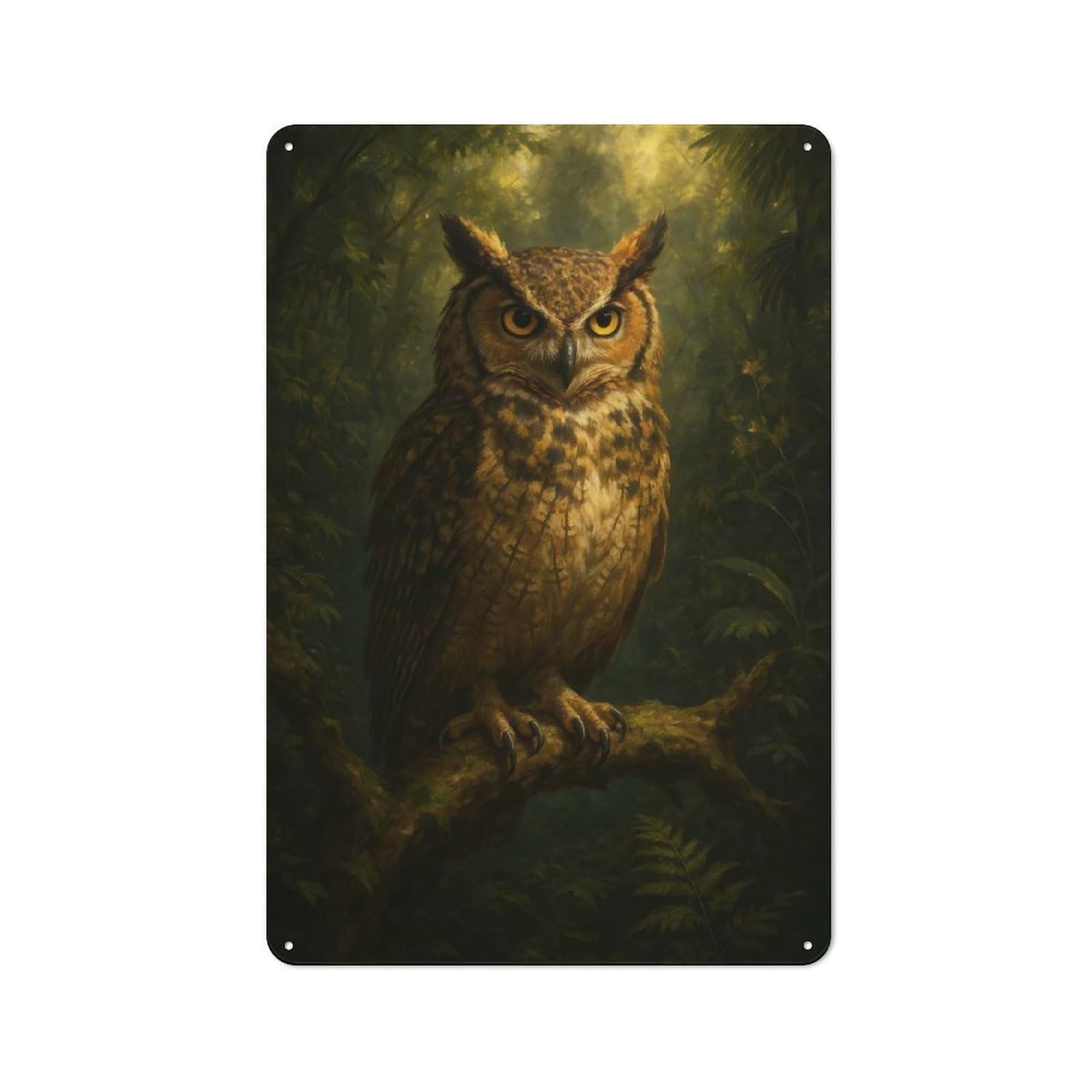 Junmoney Style-23 Retro Owl Portrait In Forest Metal Gift Sign 30X20cm, Home Wall Decor For Flat, Dorm Room, Lounge Or Cafe