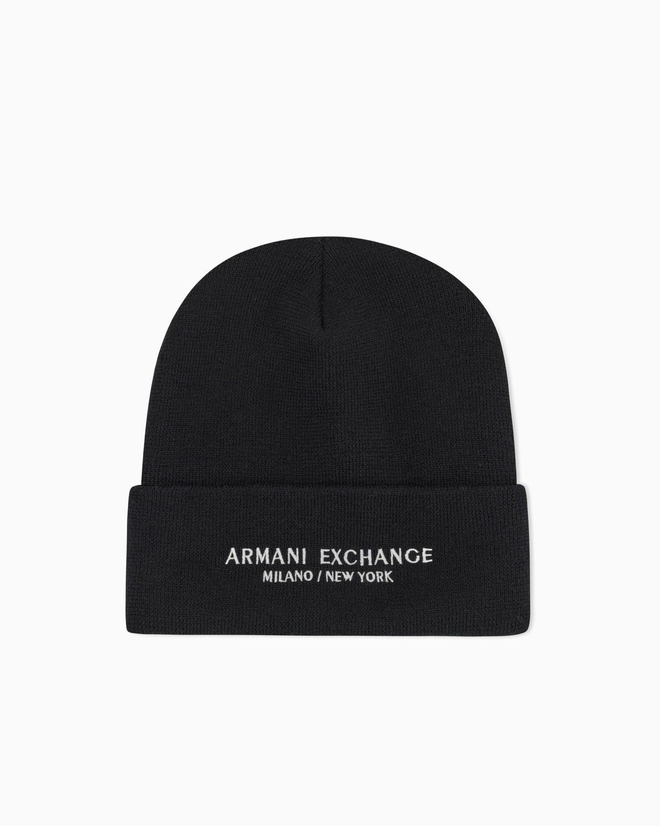 Armani Exchange Men's Black Wool Beanie Hat Urban Style