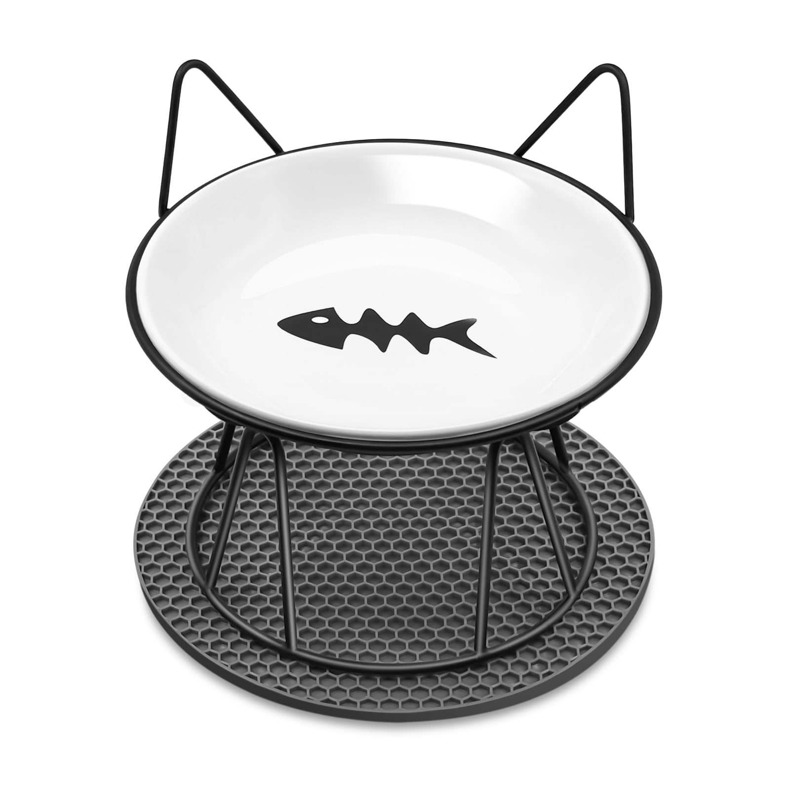 Avmvnvc Comedero Gato Elevado - Comedero Perro con Marco Metálico - Cuencos para Gatos con Alfombrilla Antideslizante - Comederos y Bebederos para Gatos y Perros Pequeño