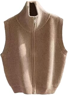 Chaleco de punto con cremallera para mujer, cuello alto, sin mangas, abrigo simple, chaleco suelto
