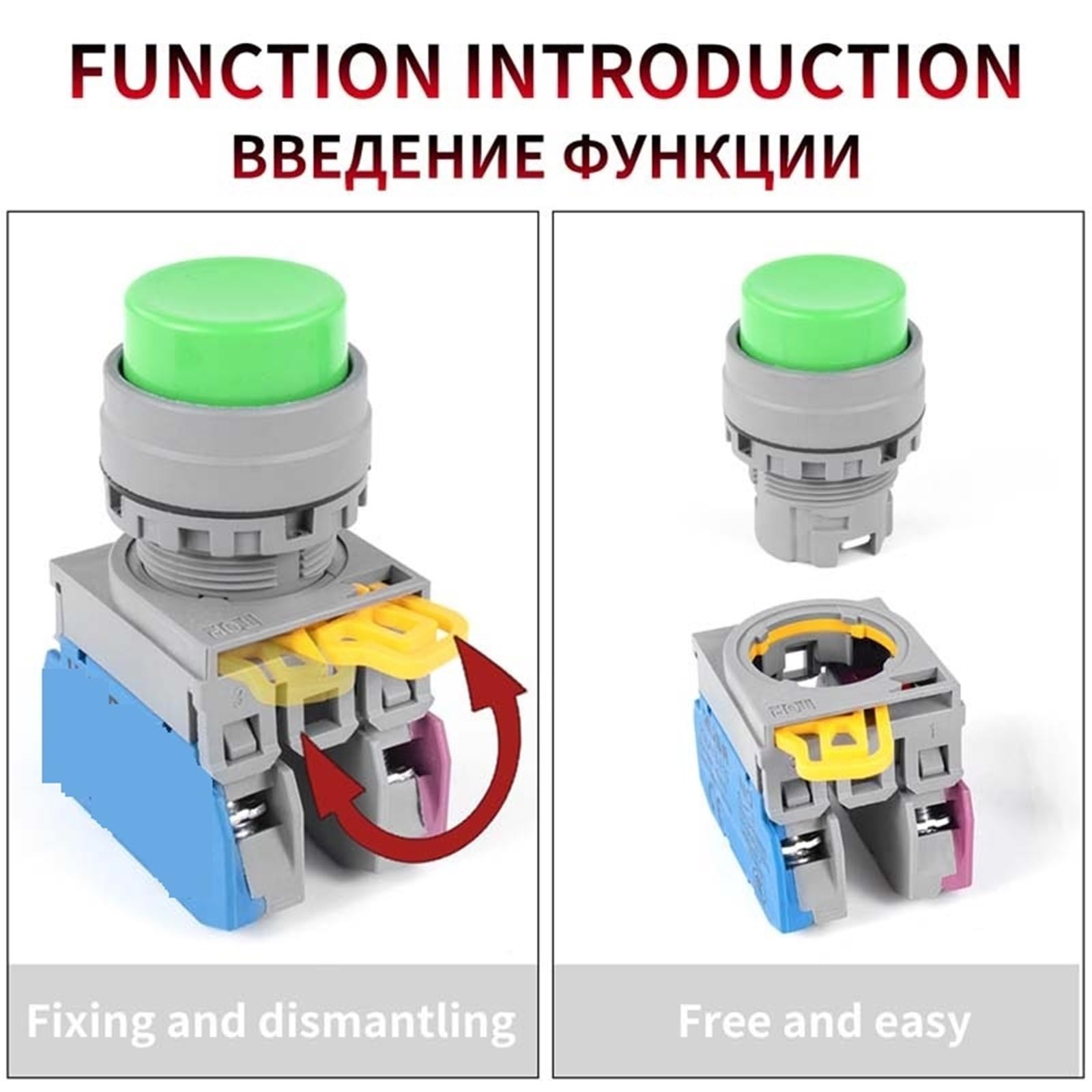 LAY6 - Interruptor de botón LED autorestablecido, parada de emergencia de 22 mm, arranque DIY 1NO 1NC, interruptor de botón instantáneo cabeza de plástico contacto plateado (LED (solo rojo