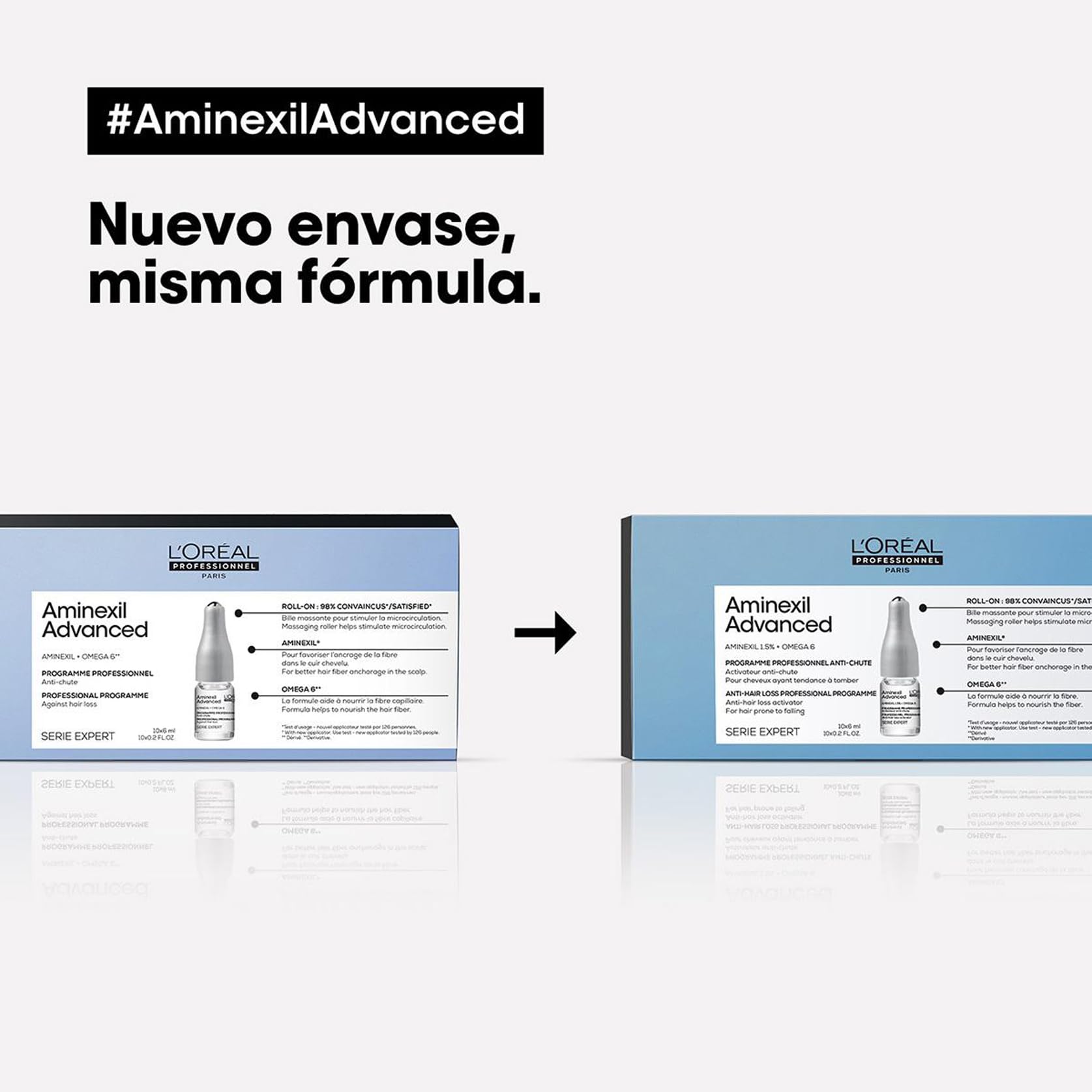 L'Oréal Professionnel, Tratamiento anticaída para un aspecto más denso y con más cuerpo, Aminexil Advanced, SERIE EXPERT, 42x6ml