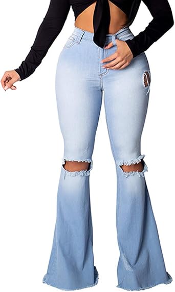 Naliha Women Bell Bottom Denim Pants 