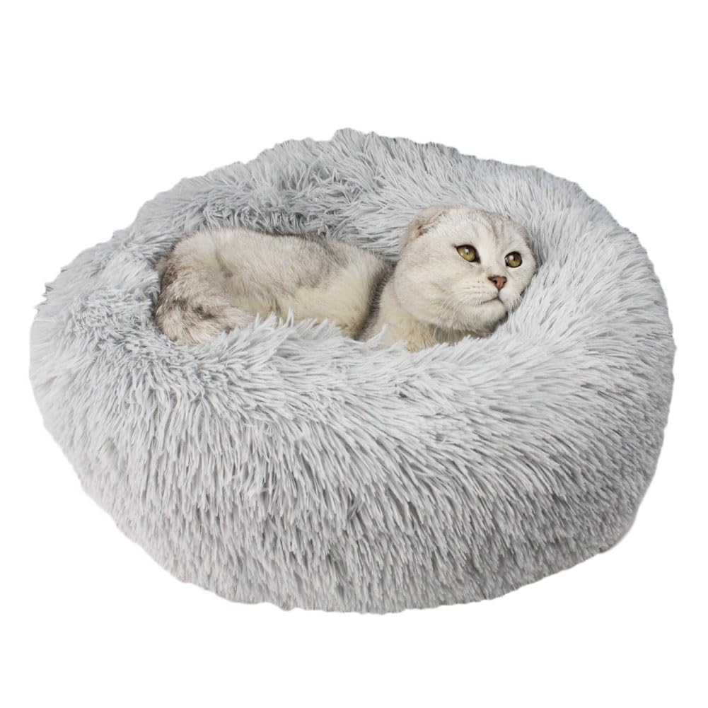YOUCAI Puppy Bed for Medium Small Dogs Cats Non-Slip Bottom Fluffy Calming Kitten Bed for Small Dog and Puppy Plush Cuddler Pet Bed Round Plush Dog Bed,Grey1,100cm