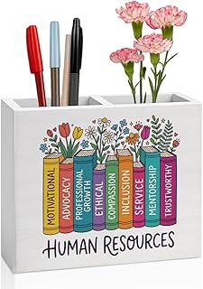 Human Resources Office Decor HR Office Decoration Human Resources Modern Floral Design Gifts for Women Wooden Pencil Holder, Law School Students Graduation Gifts Desk Decor