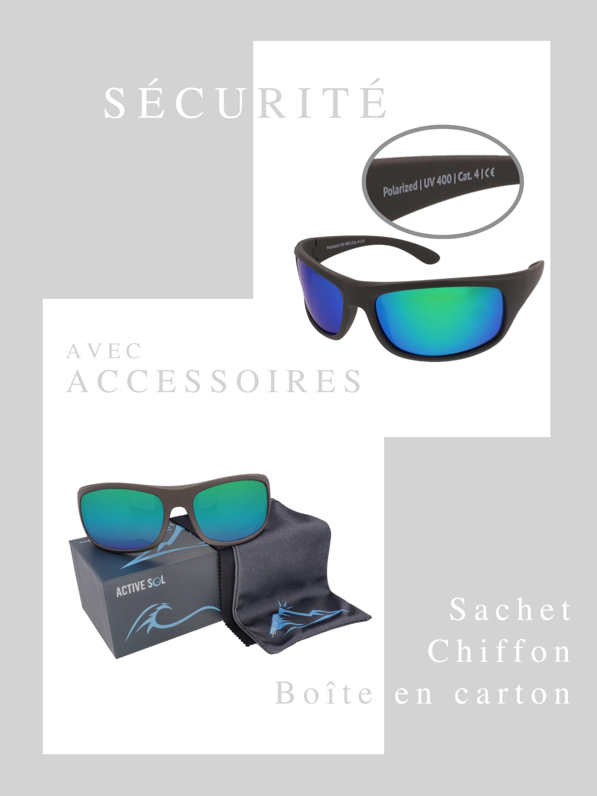 Lunettes de soleil verres polarisants EREBOS | Très foncés de cat. 4 | Protection UV 400 | Luminosité extrême - montagne et mer | Photophobie | sport | 24 g