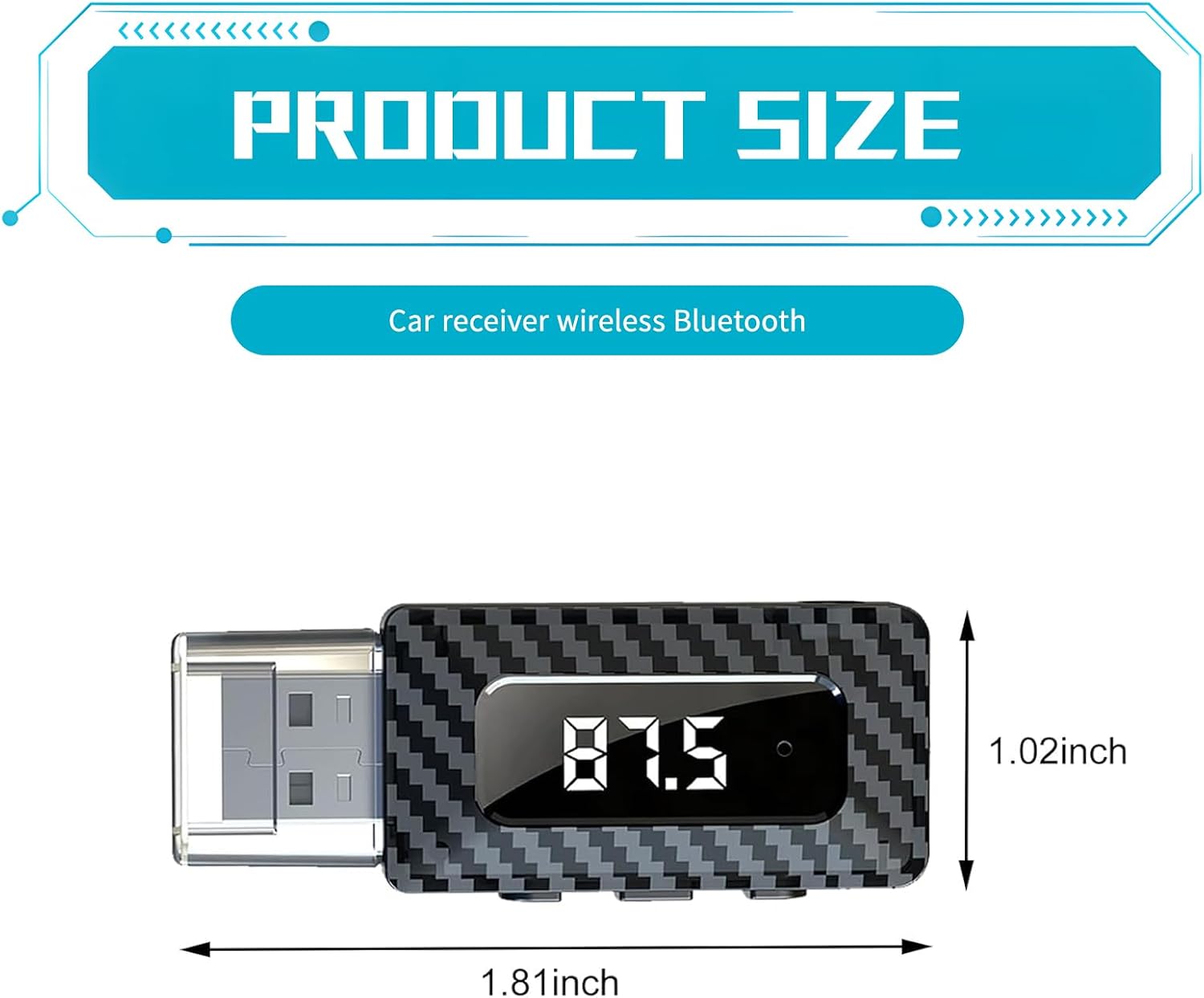 USB Bluetooth Receiver for Car, Bluetooth 5.3 Wireless Audio Adapter, Supports AUX and FM Signal Transmission, 3.5mm Audio Plug Adapter, Universal for Car/Home Stereo, PC (Black)