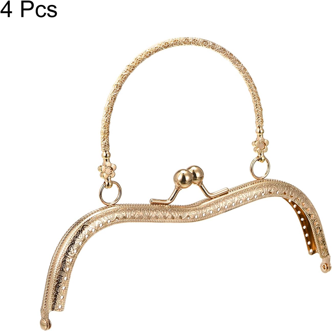uxcell Metal Purse Frames - 7.48" 4Pcs Kiss Lock Clasp Frame Embossed Clutch Frame with Handle for Coin Purse Sewing Bag Making DIY Craft, Gold Tone