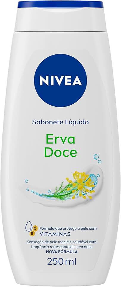 NIVEA Sabonete Líquido Erva Doce 250ml, Limpeza Corporal, Pele Macia, Vitaminas, Equilíbrio com o pH, Fragrância Refrescante