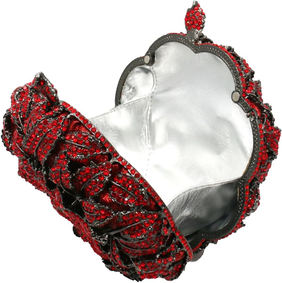 Shining Rhinestone Rose Evening Clutch Elegant Flower Handbag Stylish Chain Purse for Prom Party Cocktail Wedding