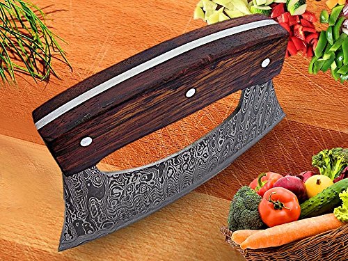 Ttc-111 Handmade Demascus Ulu Kitchen Knife -Wood Handle (Rose Wood/Damascus) #TOP1
