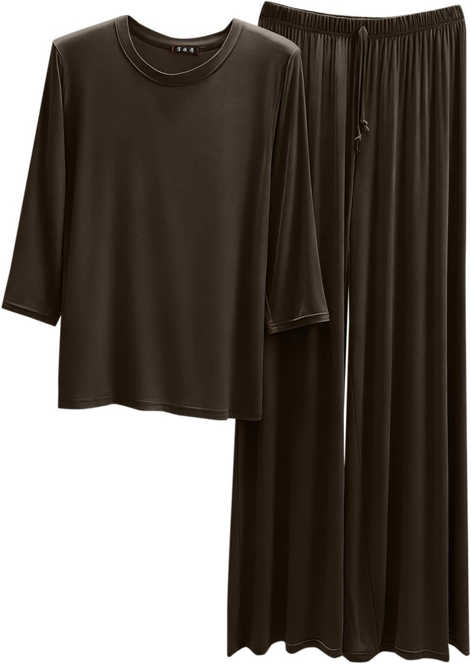 Women's 3/4 Sleeve Soft Lounge Sets 2 Piece Modal Cotton Pajama Set Wide Leg Sleep Pants Sleepwear for Fall Winter
