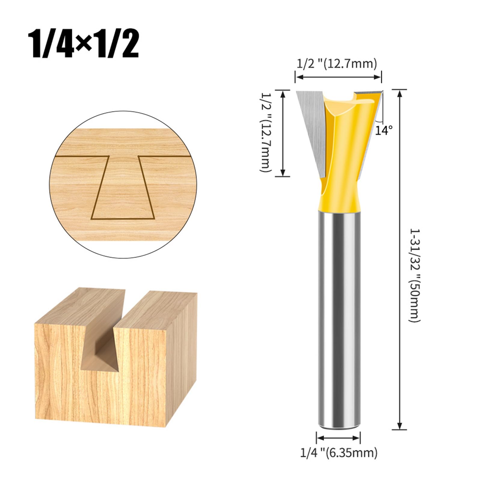 MACHSWON Straight Cut Router Bit Milling Cutter Cutting Dovetail Bit 1/4 Inch Shank,1/2" Cut Diameter Woodworking Cutting Trimming Cutter Double Flute Straight Grooving Bits - Image 2