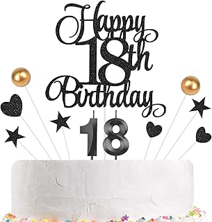 18th Birthday Cake Decorations, 18th Birthday Candles Cake Numeral Candles and Glitter Happy 18th Birthday Cake Toppers Set for Birthday Party Supplies (blck)
