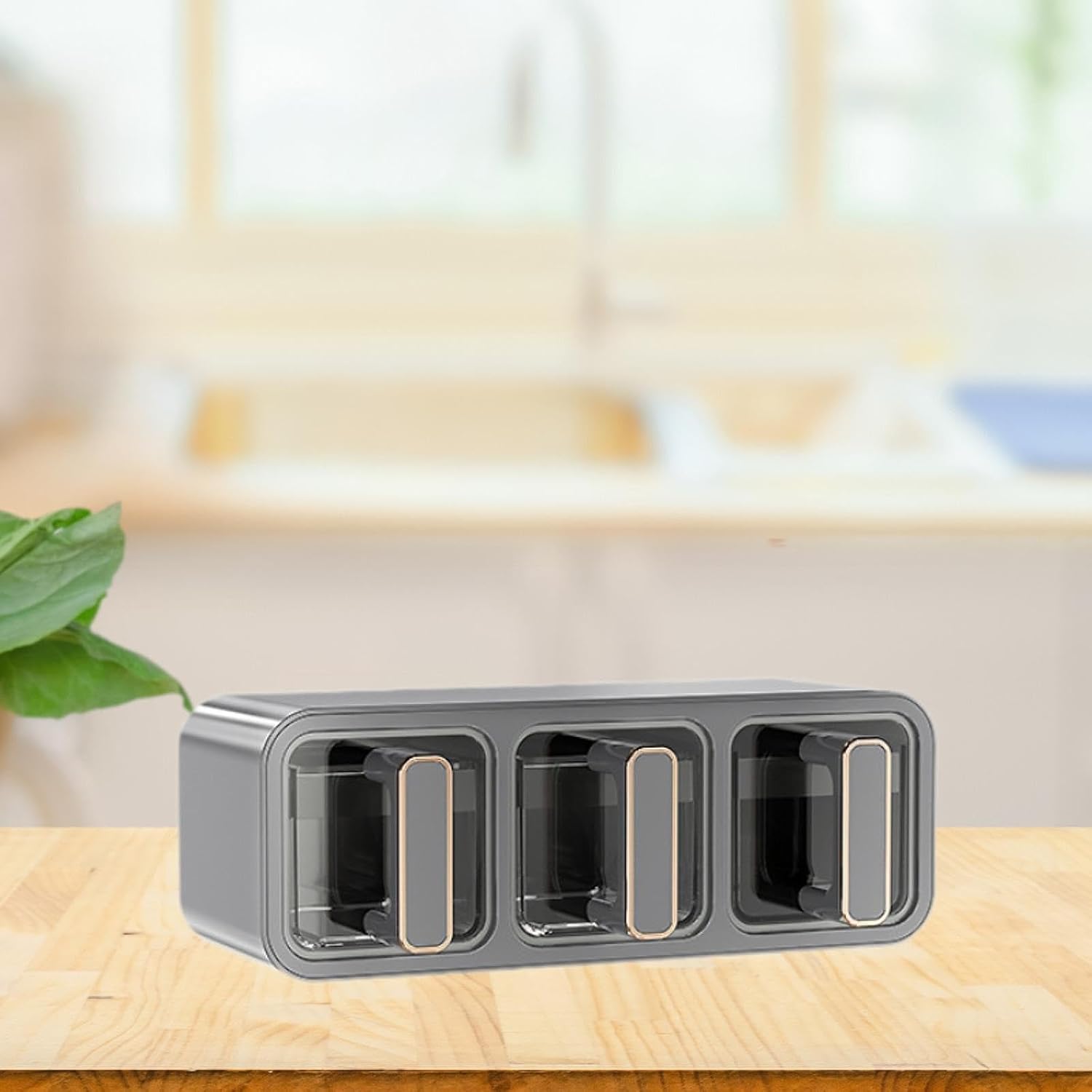 Seasoning Box Wall Mounted Condiment Jar Spice Canisters with Spoons for Chicken Stock Powder Kitchen Counter Pantry Families, 2 Grid Gray(3 Grid Gray)