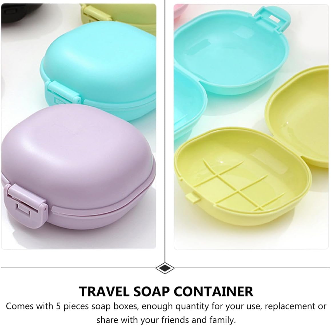 5pcs Portable Leak-Proof Travel Soap Box with Lid Plastic Travel Soap Case Dish Container for Camping Bathroom and Toiletries Storage Random Color