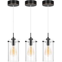 Pendant Light Fixtures with Black Farmhouse Chandelier Clear Glass Cylinder, 6W 810LM 2700K Island Lights for Kitchen, Pendant Lights Kitchen Island Decor, 3 Pack