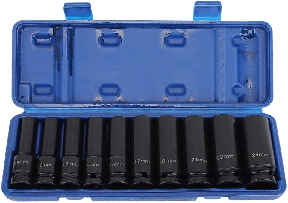 10 Pieces Impact Socket Set 1/2in Drive Hex Socket Chrome Molybdenum Steel Impact Socket Replacement Tool