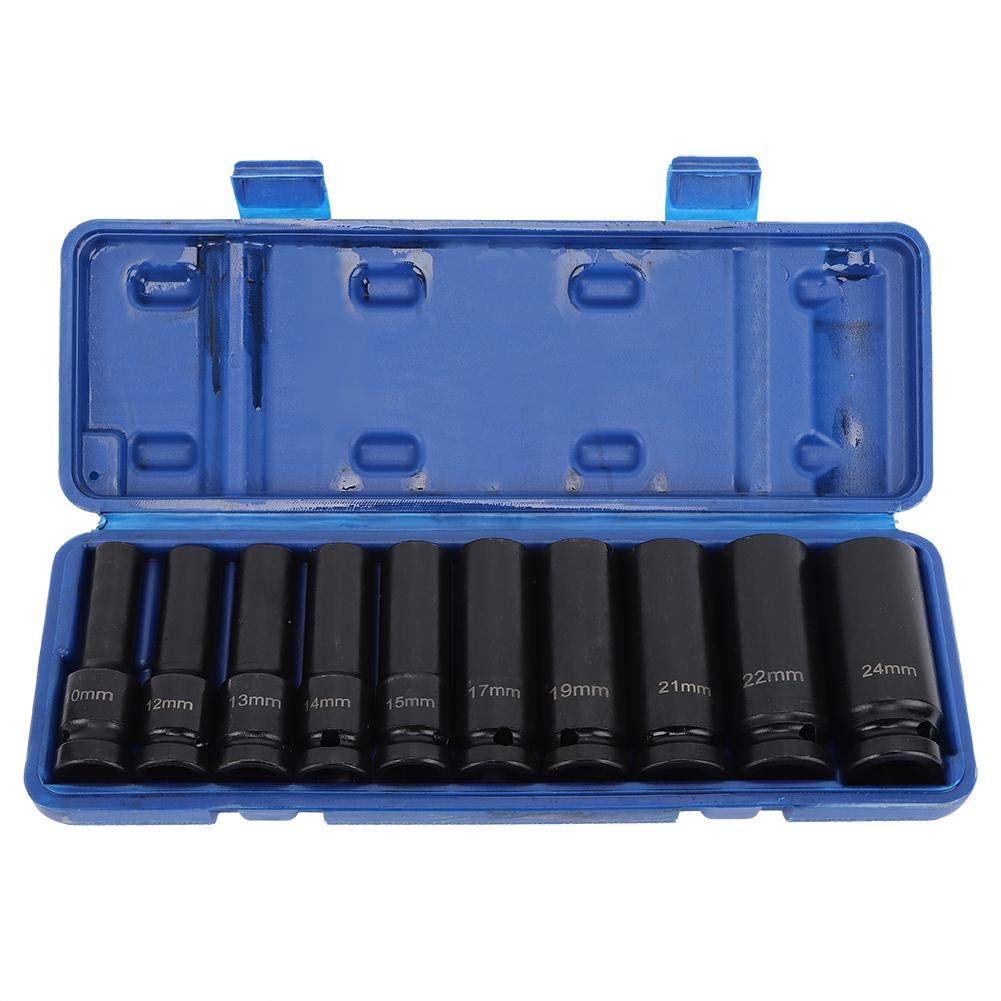 10 Pieces Impact Socket Set 1/2in Drive Hex Socket Chrome Molybdenum Steel Impact Socket Replacement Tool