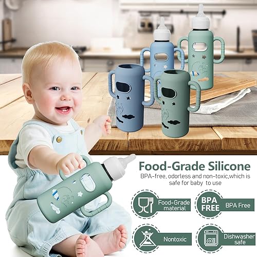 Miniatura 6 de Paquete de 2 fundas de silicona para botellas de vidrio del Dr. Brown, fundas de botella con asas de protección contra caídas con asas, soporte para