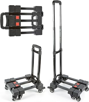 Foldable Hand Truck, 150KG Heavy Duty Platform Truck Utility Cart with 6 Wheels, Portable Luggage Cart for Luggage, Travel, Car, Shopping, Moving, Office