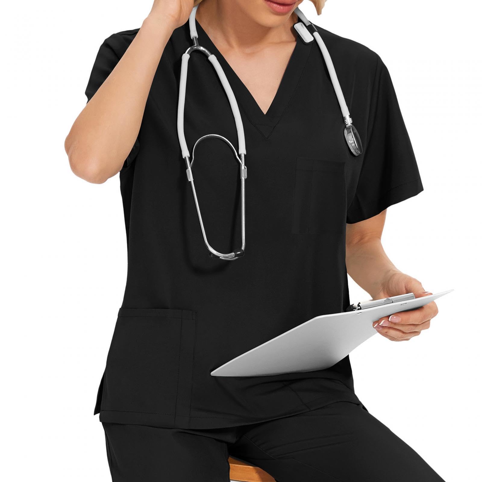 TISHITA Set di 2 Divise Mediche Da Donna Geuniform: Casacca a Maniche Corte, Pantaloni Da Jogging con Elastico in Vita, Pratiche Tasche, Leggere, Ideali per O
