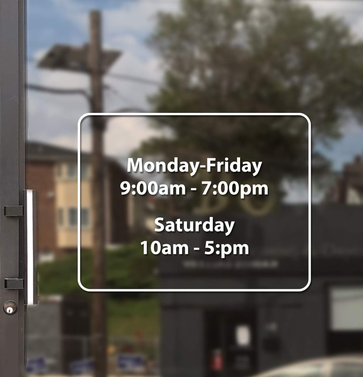 Business Hours Sign for Window - Free Squeegee - Easy Install Manual (Round Box - Landscape) : Office Products