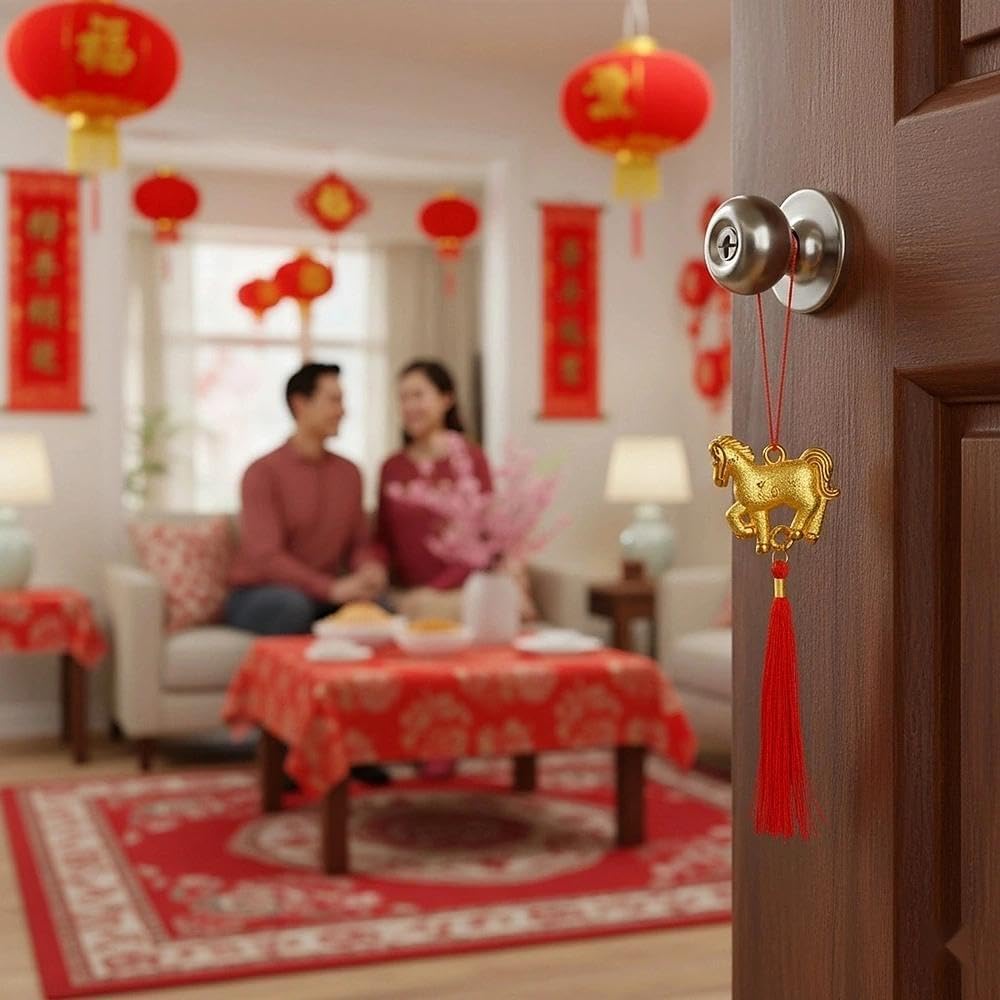LOGOFUN 12pcs Chinese Horse Hanging Ornaments with Red Tassel