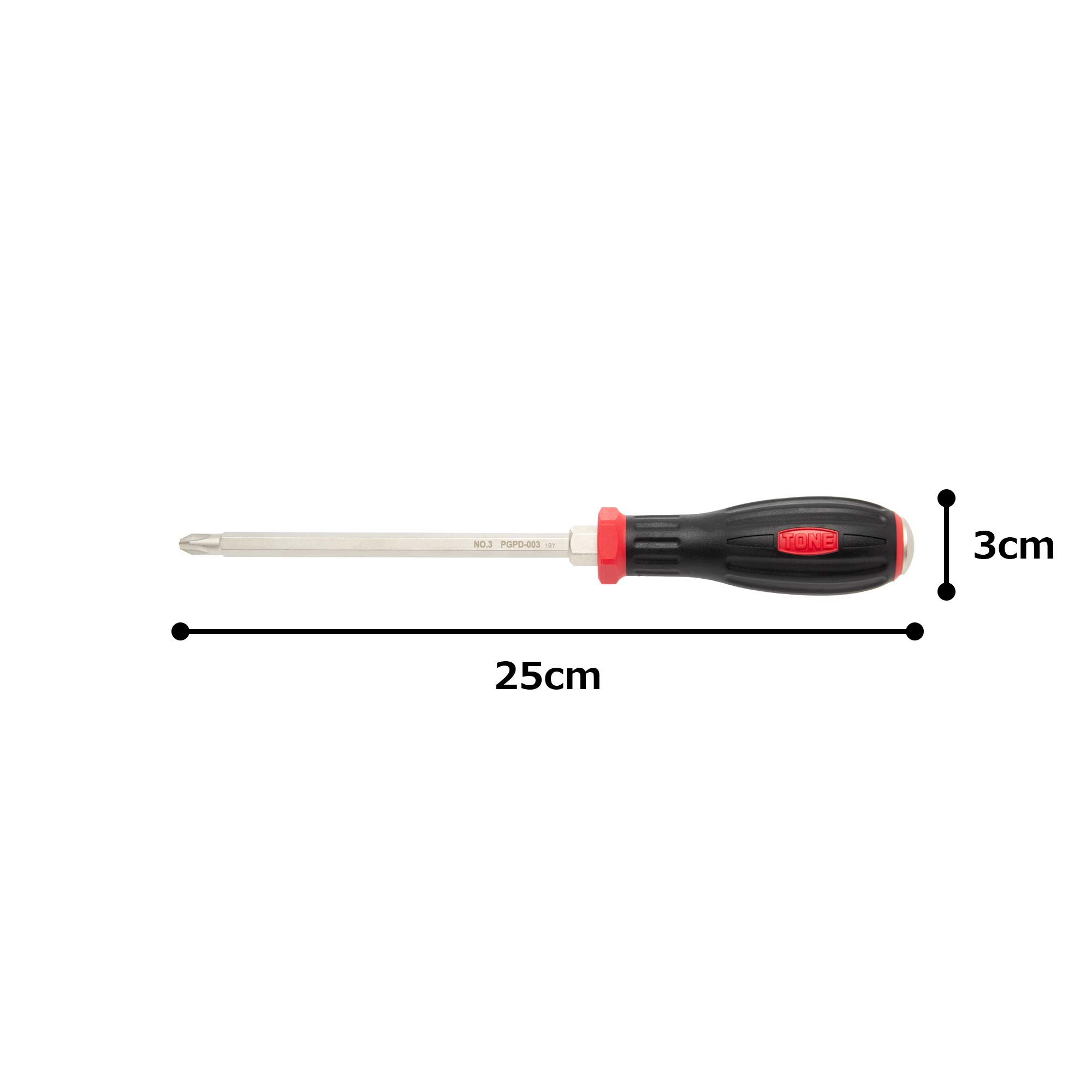 TONE Destornillador Power Grip (tipo paso) PGPD-003 rojo (+) n.º 3