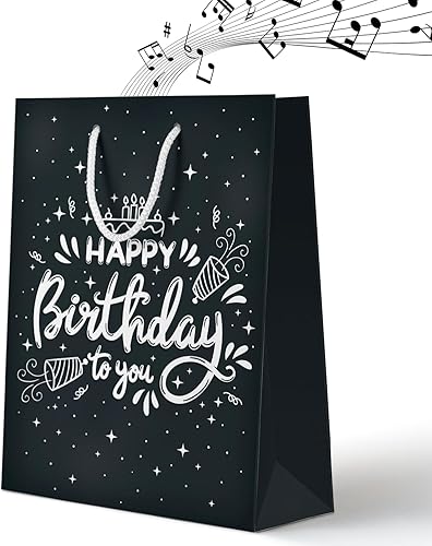 Miniatura 1 de FETTIPOP Bolsa de regalo musical sorpresa Happy Birthday (negro premium) 12.8 x 3.9 x 8.8 pulgadas, bolsa de regalo de broma con sonido