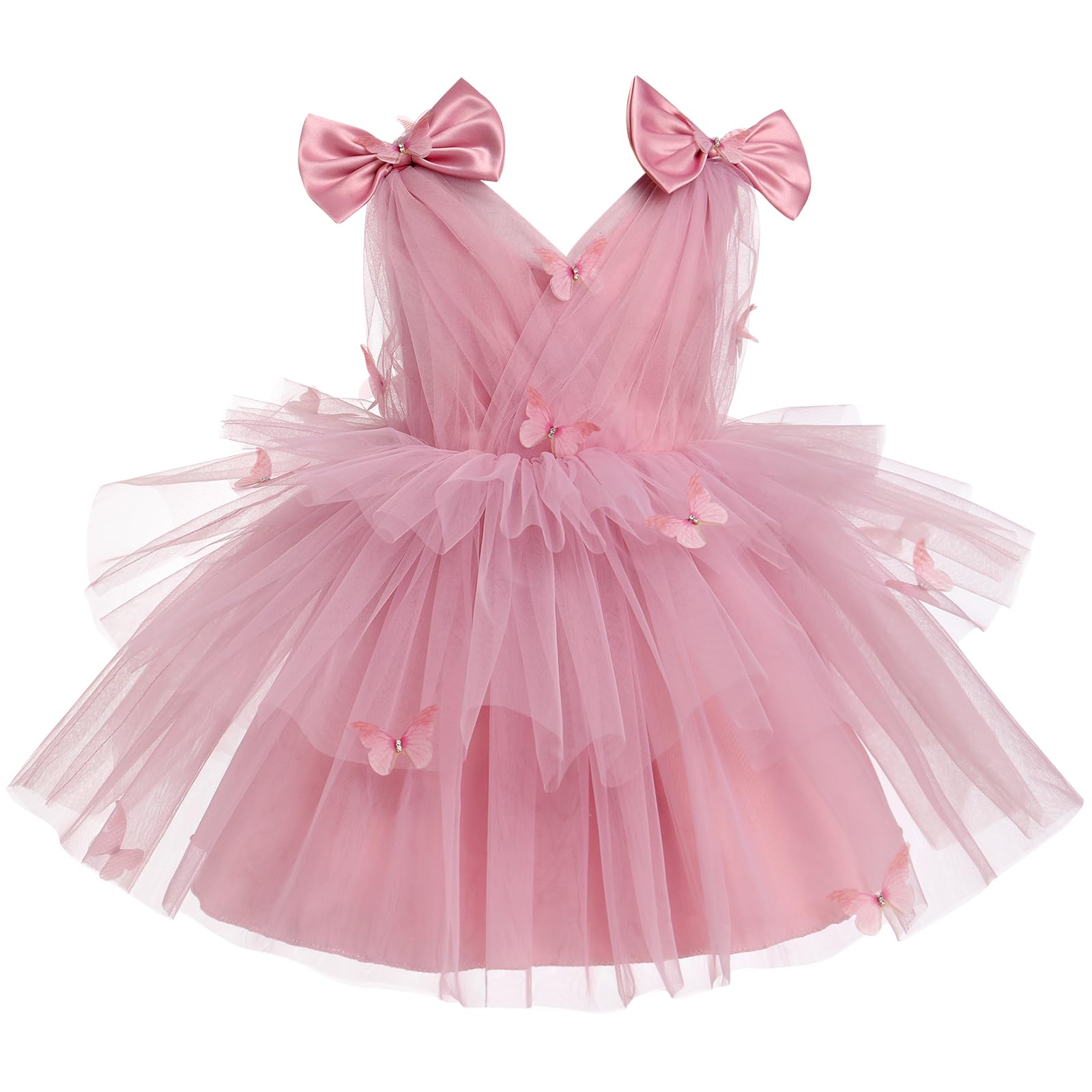 IMEKIS Toddler Girls Butterfly Birthday Dress Rainbow Tulle Formal Wedding Party Ruffle Tutu Dresses Photo Shoot