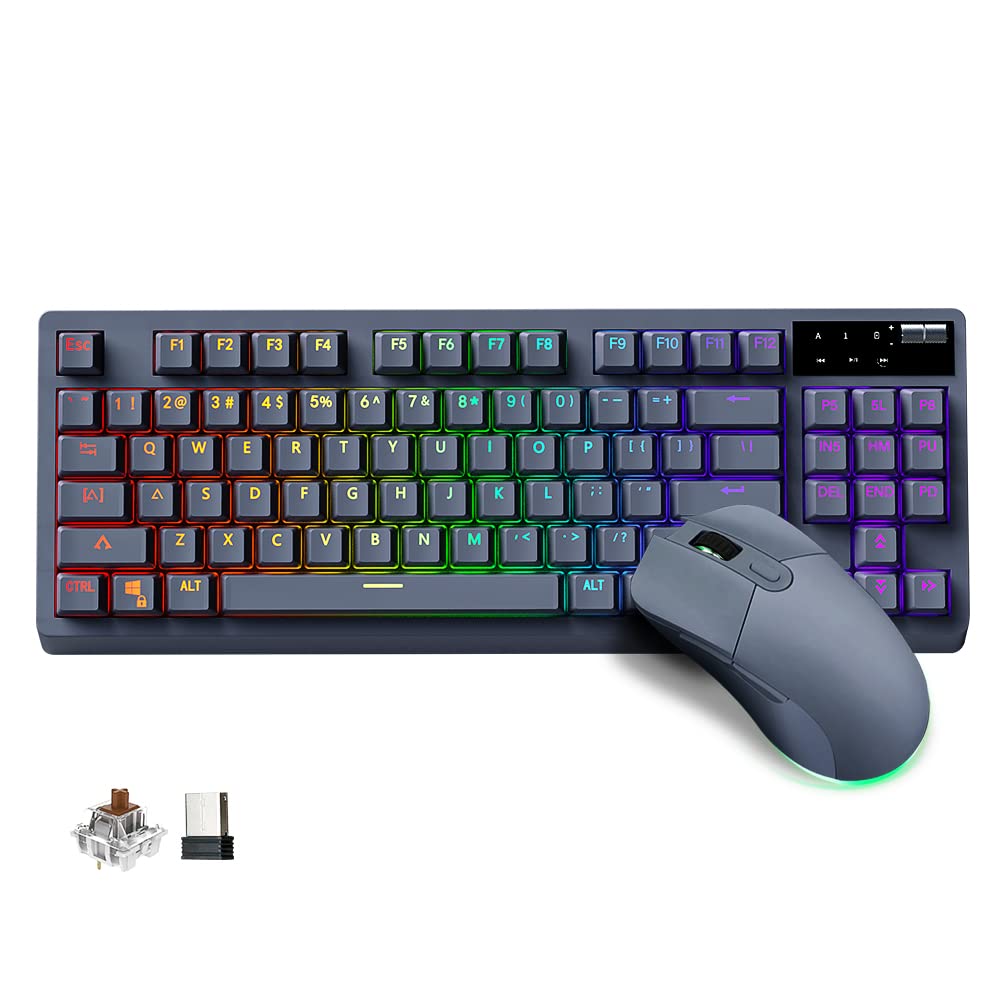 ZJFKSDYX MK87 Wireless Mechanical Gaming Keyboard and Mouse, RGB Backlit Rechargeable 3600mAh Batter