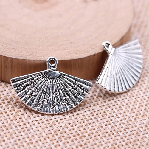 Miniatura 5 de UUYYEO 50 dijes de plata con forma de abanico chino, dijes de cuentas de metal para manualidades y fabricación de joyas