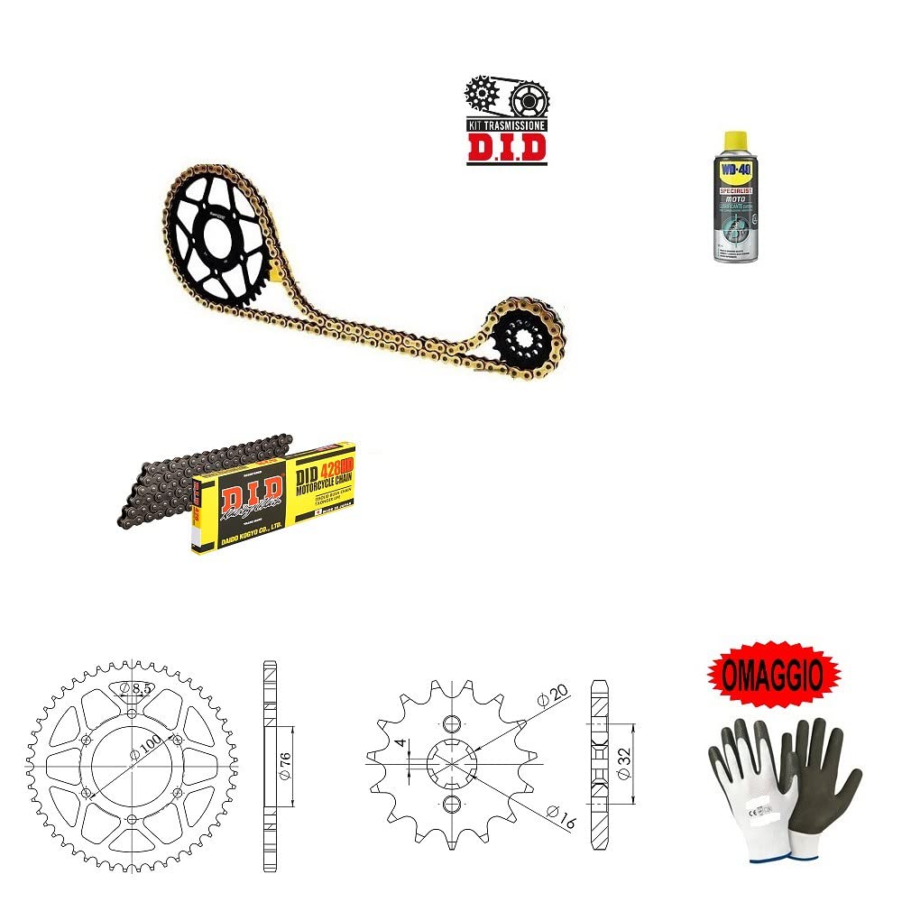 COMPATIBILE CON YAMAHA MT/ABS (RE114/RE115) 125 2016-16 KIT CATENA CORONA PIGNONE PER MOTO TRASMISSIONE DID 428H LUN 132 MAGLIE,CORONA IN ACCIAIO P428-Z48,PIGNONE P428-Z14 SPECIFICO